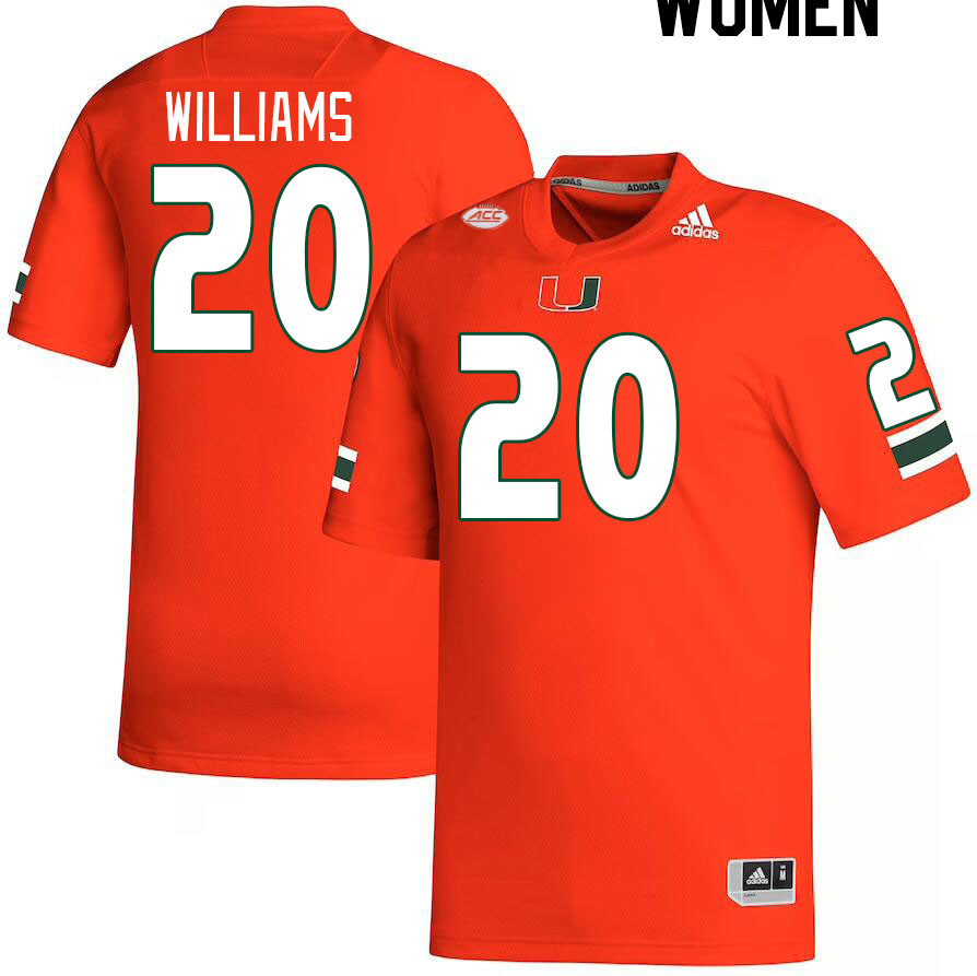 Women #20 James Williams Miami Hurricanes College Football Jerseys Stitched-Orange - Click Image to Close